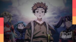 Cena da Guilda dos Cristais Azuis no anime The Laid-Off Cheat-Granting Mage