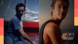 Amyr Klink ao lado da representação de Filipe Bragança no filme 100 Dias