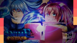 Arte de Anime Astral Simulator com personagens e efeitos de energia no Roblox