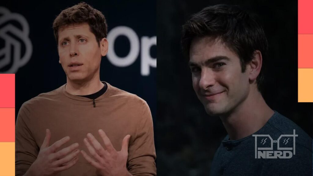 Andrew Garfield caracterizado como Sam Altman no filme Artificial