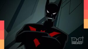 Terry McGinnis como Batman do Futuro em uma Gotham futurista
