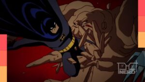 Arte promocional de Cara-de-Barro com referência à presença do Batman em Gotham