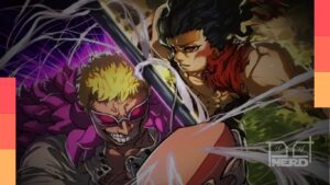 Arte promocional de Anime Final Quest com personagens em confronto e efeitos de energia