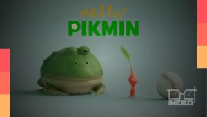 Pikmin aparece ao lado de um sapo e de uma bola de beisebol no primeiro curta de Hello! Pikmin