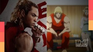 Noah Centineo como Ken no filme Street Fighter e Eliza, sua esposa nos jogos