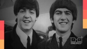 Joseph Quinn como George Harrison e Paul Mescal como Paul McCartney durante gravação dos filmes dos Beatles