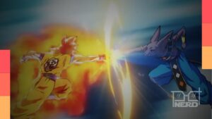 Gohan Beast em destaque ao lado de referências a Dragon Ball Super: Beerus