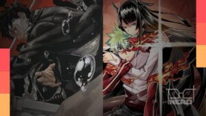 Arte promocional do Jump Press com referências a Kagurabachi, Haikyu!!, Black Clover, Mashle e Nue’s Exorcist