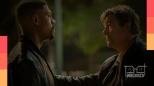Imagem promocional da série Lanternas, da HBO, com os personagens John Stewart e Hal Jordan.