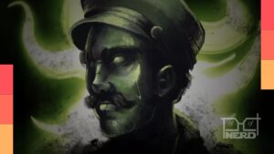 Imagem promocional de Lighthouse of Madness, jogo brasileiro de horror cósmico ambientado em uma ilha com um farol.
