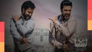 Ram Charan e N.T. Rama Rao Jr. dançam na sequência Naatu Naatu, de RRR