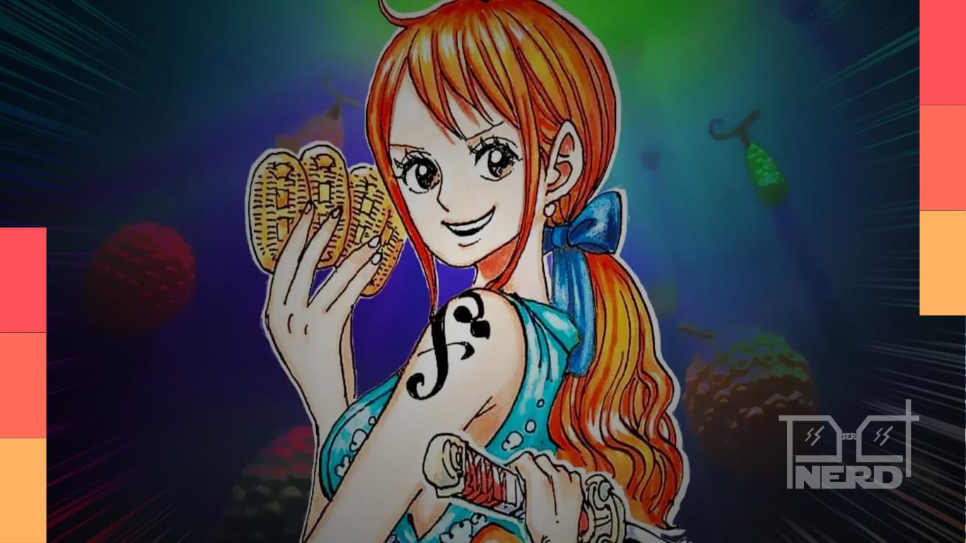 Nami com visual de tons escuros associado ao arco Egghead de One Piece
