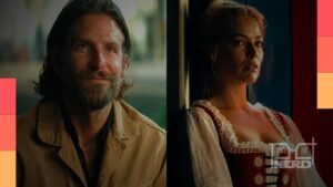Bradley Cooper e Margot Robbie durante as filmagens do prelúdio de Onze Homens e um Segredo