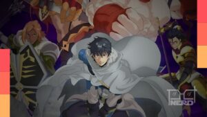 Grid segura uma espada em uma forja no anime Overgeared