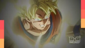 Goku em transformação Super Saiyajin, com cabelo dourado, em referência ao rumor de um ranking de formas de Dragon Ball.