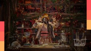Cenário do Show da Esperança 2026, com biblioteca mágica e floresta inspirada na natureza brasileira