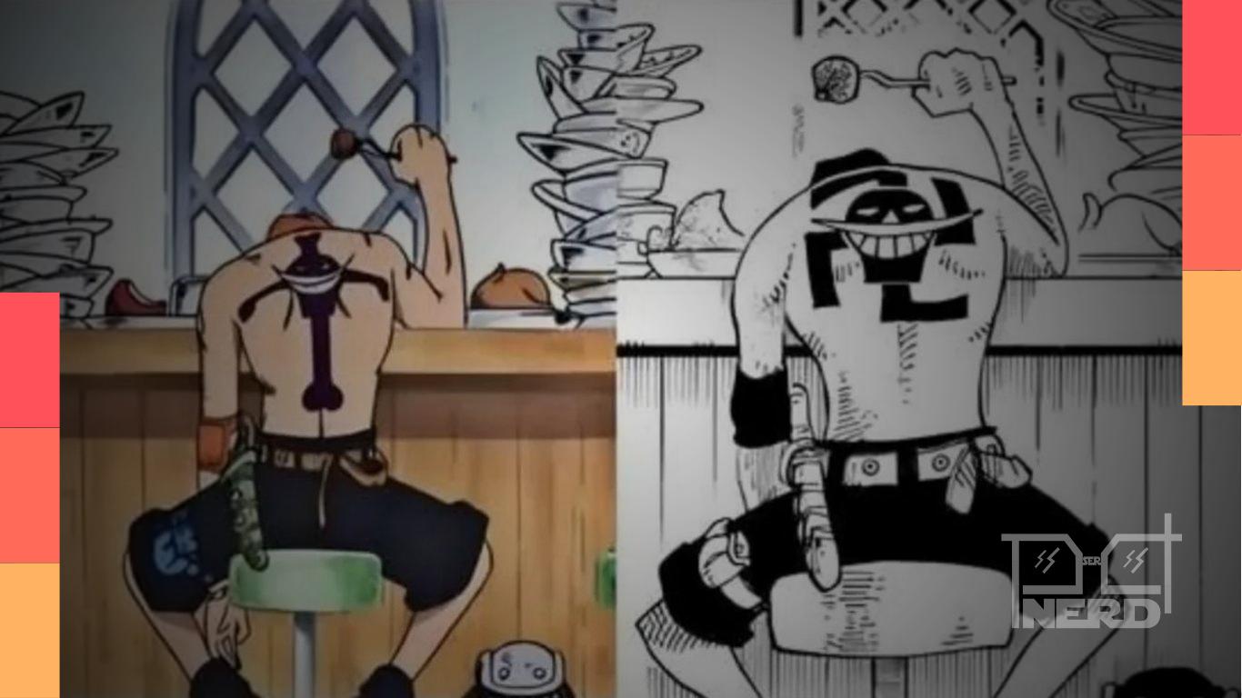 Bandeira dos Piratas do Barba Branca em One Piece com caveira de bigode e ossos cruzados