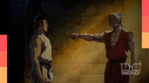 Imagens da animação 2D desenhada à mão para os flashbacks de Ryu e Ken no filme Street Fighter