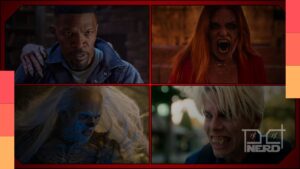 Montagem de criaturas de terror com vampira, lobisomem, alienígena e outros monstros