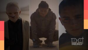 Zendaya, Robert Pattinson e Timothée Chalamet em imagem promocional de Duna: Parte 3