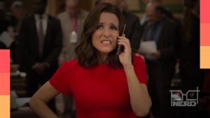 Cena da série Veep, com Selina Meyer em um ambiente político