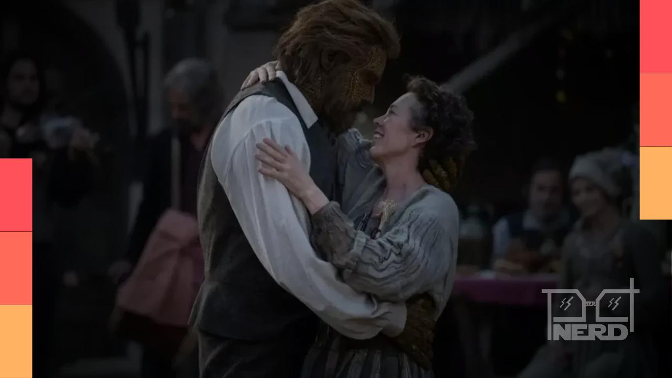 Olivia Colman e Alexander Skarsgård aparecem abraçados no pôster de Wicker, em cenário com aparência de pintura.