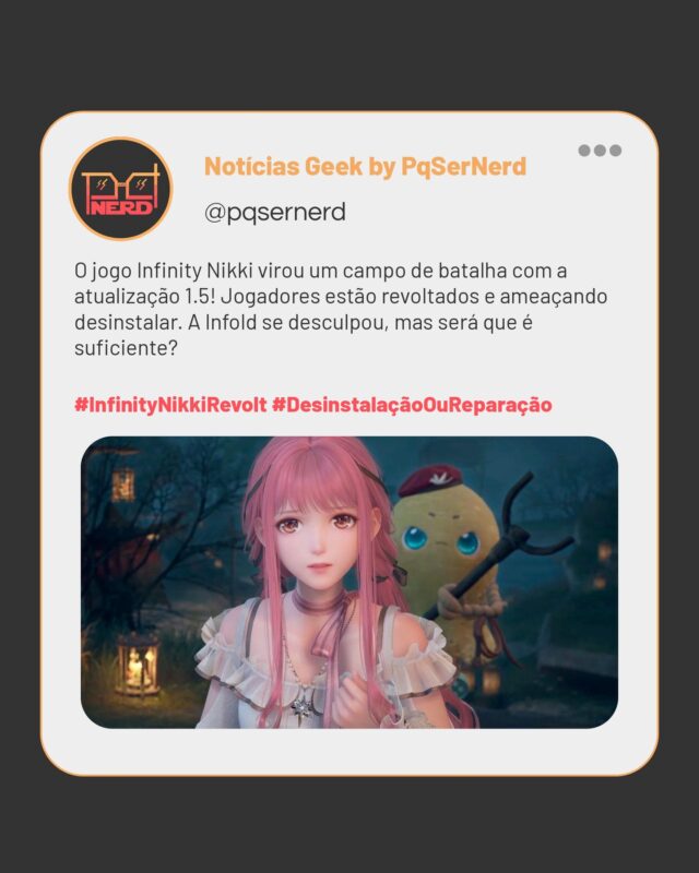 🚨 Galera, o que tá rolando com o Infinity Nikki? A atualização 1.5 virou um verdadeiro campo de batalha! 💥 Jogadores estão pegando fogo e ameaçando desinstalar o jogo! A Infold pediu desculpas, mas será que isso é o suficiente pra acalmar a galera? 🤔

Se você é fã desse universo e tá vivendo esse drama, vamos trocar uma ideia nos comentários! O que você acha? #InfinityNikkiRevolt #DesinstalaçãoOuReparação

Pra mais detalhes, confere o link na bio! 😉